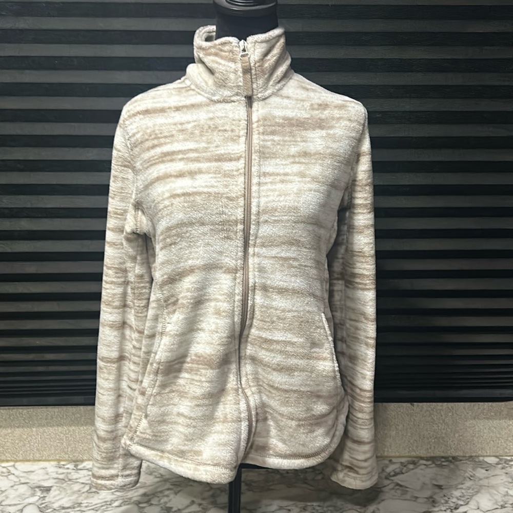 Arden B Women’s Brown & White Zip Front Fleece Jacket Size Medium
